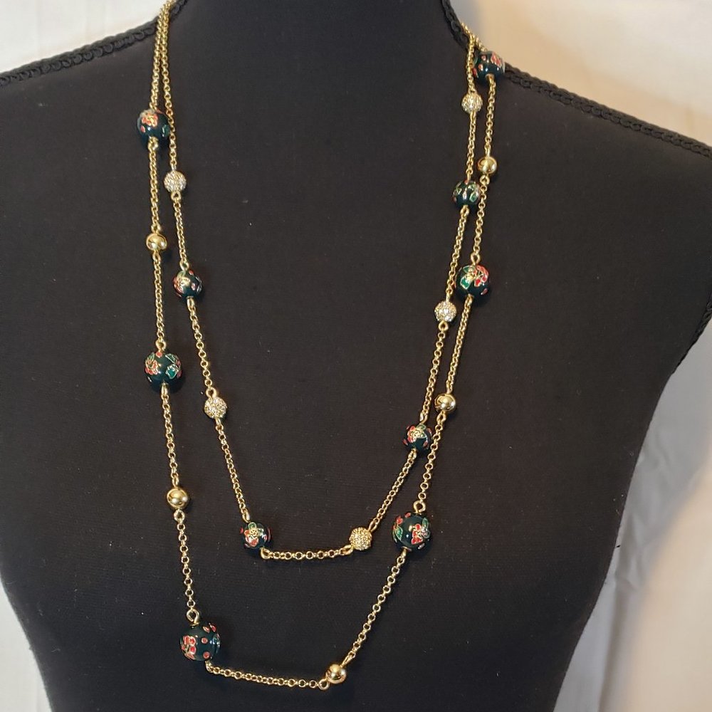 Talbots Holiday Bead Layering Necklace Gold tone